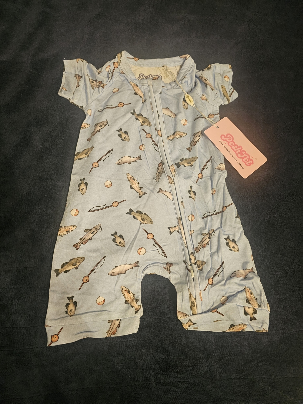 Poshtot Light Blue Fish & Bobber Print One-Piece